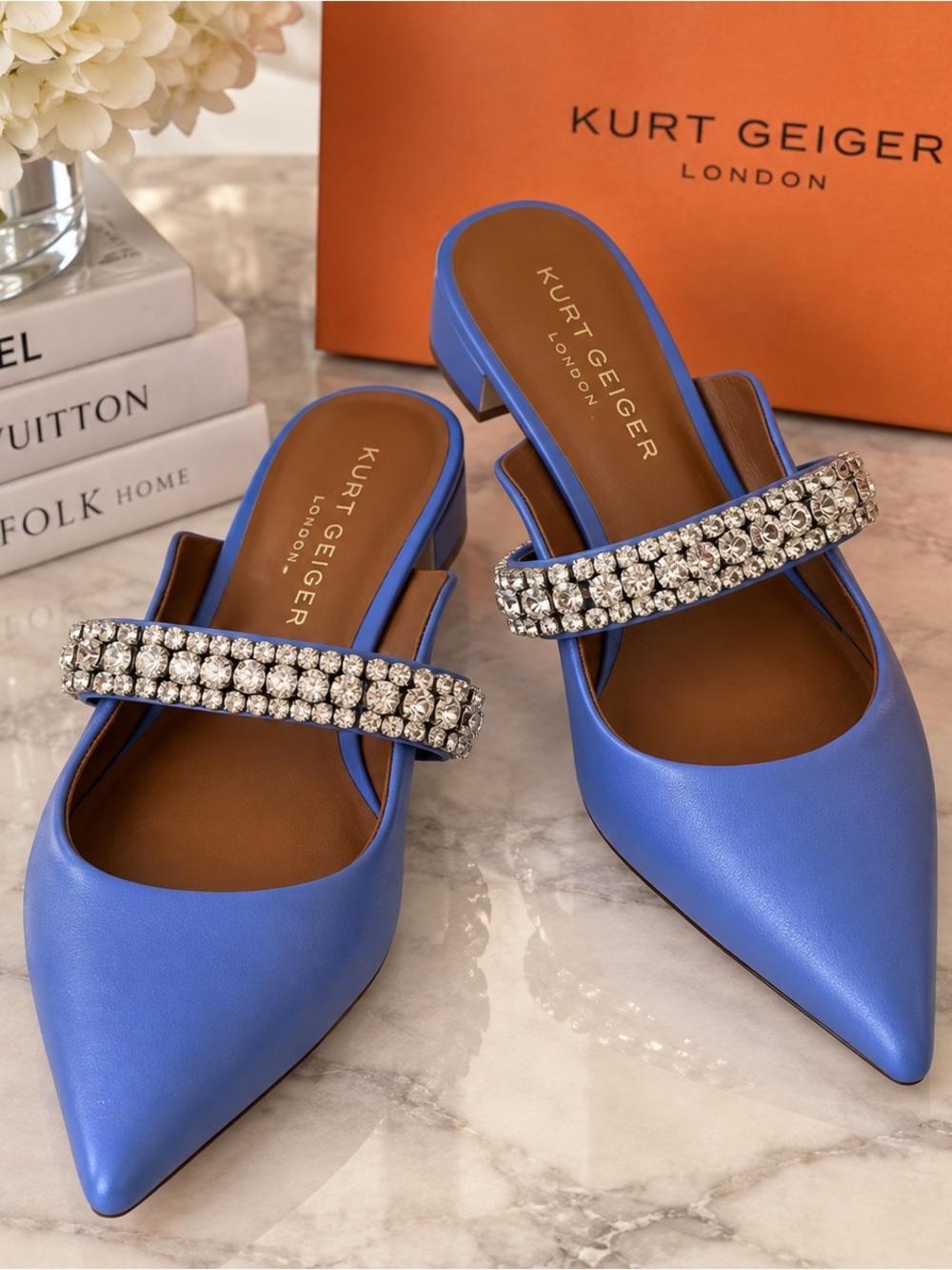 Kurt Geiger Electric Purple Crystal-Strap Pointed Mules